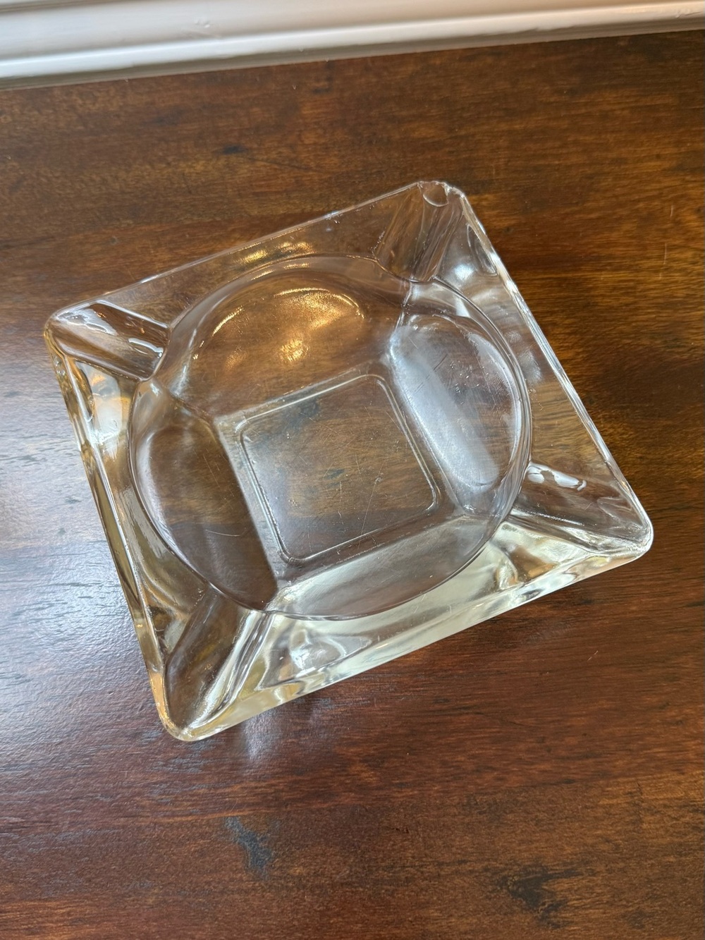 Vintage, mid-century Transparent Glass Square Ashtray - Elegant Clear Serveware